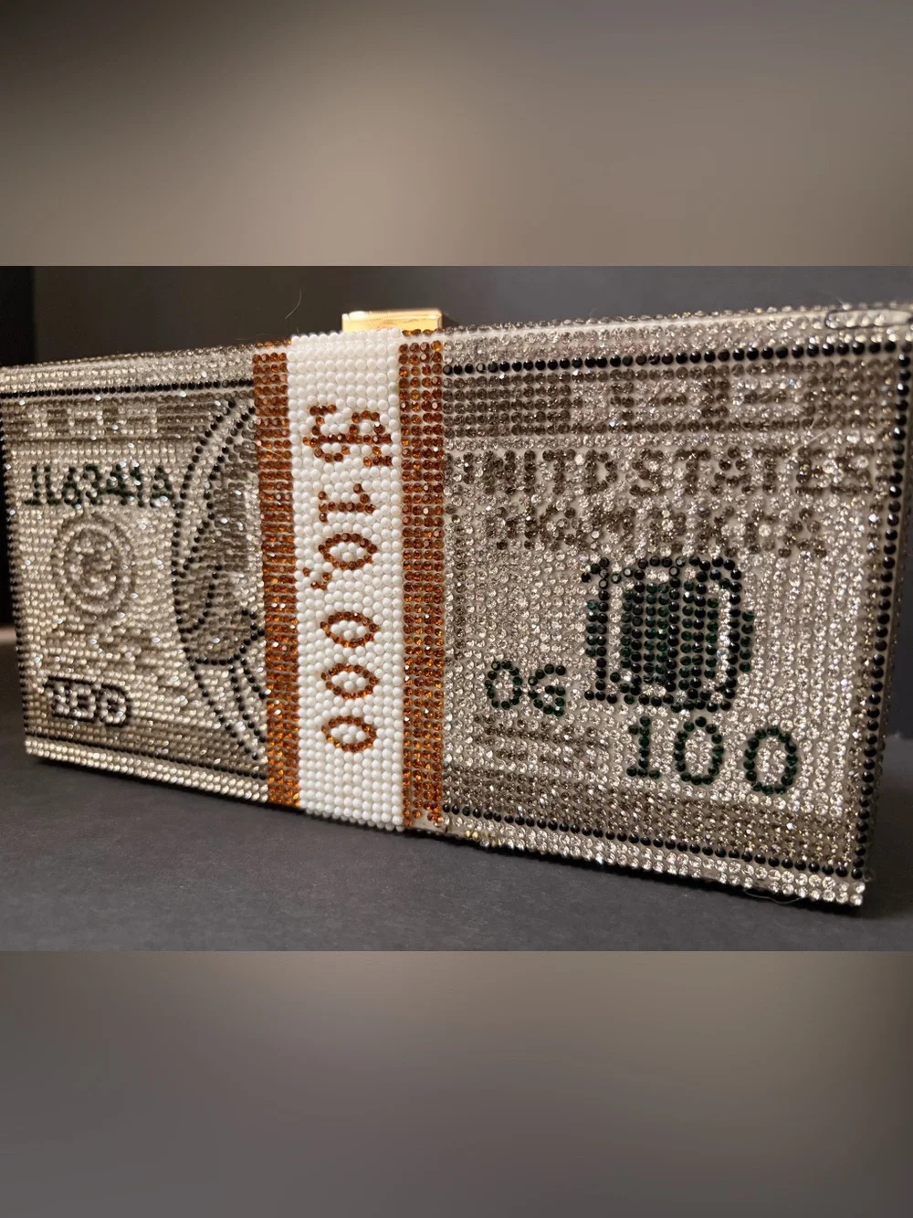 💰💎Crystal-Embellished Money Bill Clutch with Beaded Strap